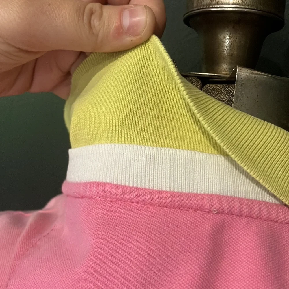 2000s Duck Head Pink Golf Shirt with Yellow Collar XL - Picture 7 of 12